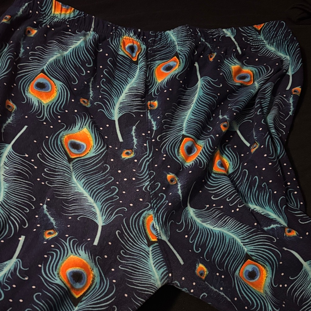 Peacock Feather Print Leggings - Blue and Orange - Picture 2 of 2